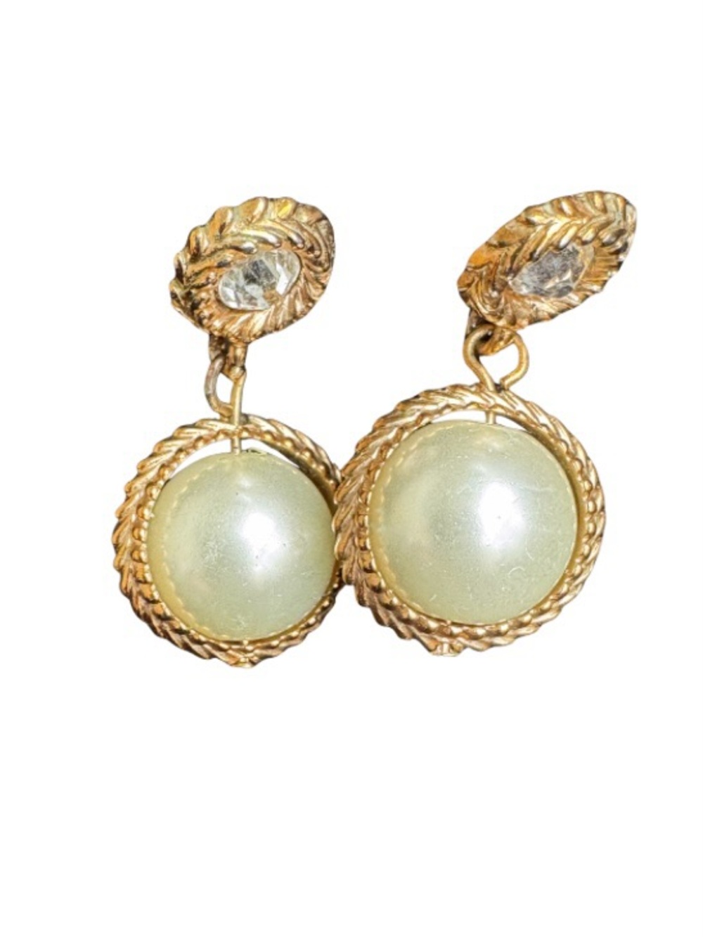 Faux Pearl Globe Gold Tone Earrings - Picture 4 of 7